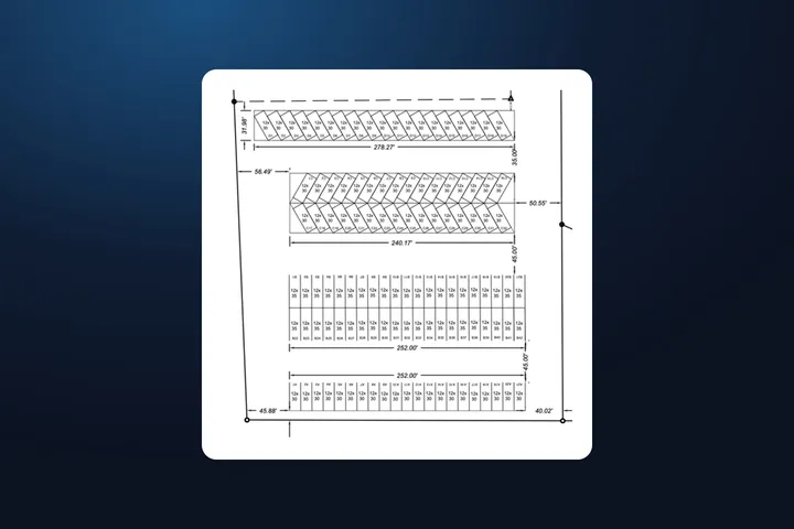 Proposed Longfellow site plan with rows of 12×30 and 12×35 foot covered RV and boat storage spaces