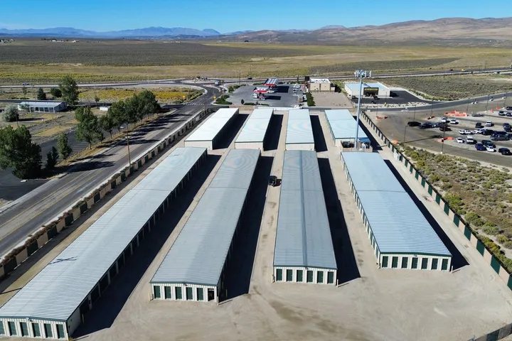 Aerial view of Citadel Storage Spring Creek with the Ruby Mountains behind, September 2026