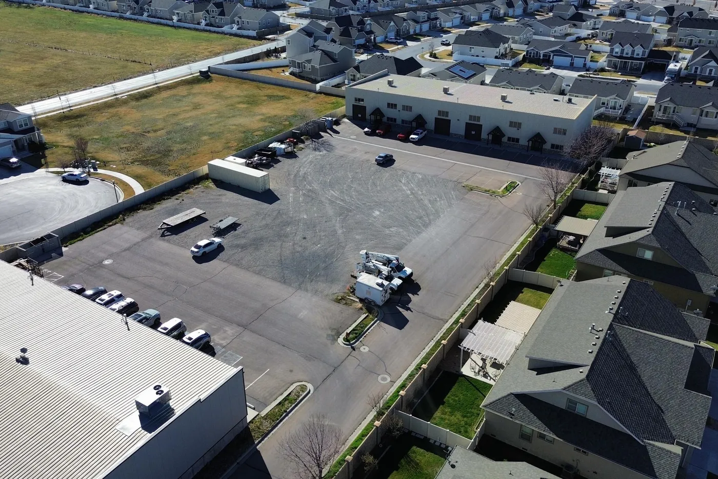 Aerial view of the existing Newbury Business Park flex building and lot in Lindon, Utah
